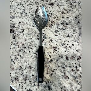 Vintage Ekco Stainless Steel Slotted Servinh Spoon Black Handle Cooking Utensil